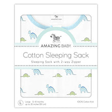 Amazing Baby Cotton Sleeping Sack with 2-Way Zipper, Tiny Dinos, Pastel Blue, Medium