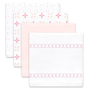 Amazing Baby Muslin Swaddle Blankets, Set of 4, Premium Cotton, Springfield, Pink