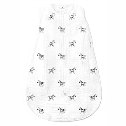 Amazing Baby Muslin Sleeping Sack with 2-Way Zipper, Zebra, Black, Medium