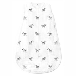 Amazing Baby Muslin Sleeping Sack with 2-Way Zipper, Zebra, Black, Medium