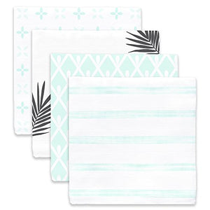 Amazing Baby Muslin Swaddle Blankets, Set of 4, Premium Cotton, Paradise, Pastel SeaCrystal