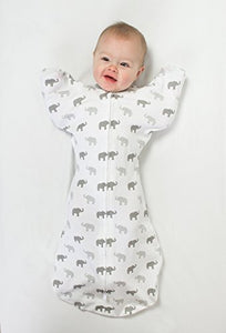 Amazing Baby Swaddle Sack with Arms Up Mitten Cuffs, Tiny Elephants, Sterling, Small, 0-3 Months