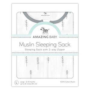 Amazing Baby Muslin Sleeping Sack with 2-Way Zipper, Trees, Sterling, Medium