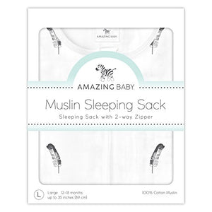 Amazing Baby Muslin Sleeping Sack with 2-Way Zipper, Little Feather, Black, Small