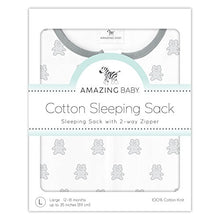 Amazing Baby Cotton Sleeping Sack with 2-Way Zipper, Tiny Bear, Sterling, Small