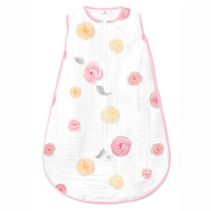 Amazing Baby Muslin Sleeping Sack with 2-Way Zipper, Watercolor Roses, Pink, Medium