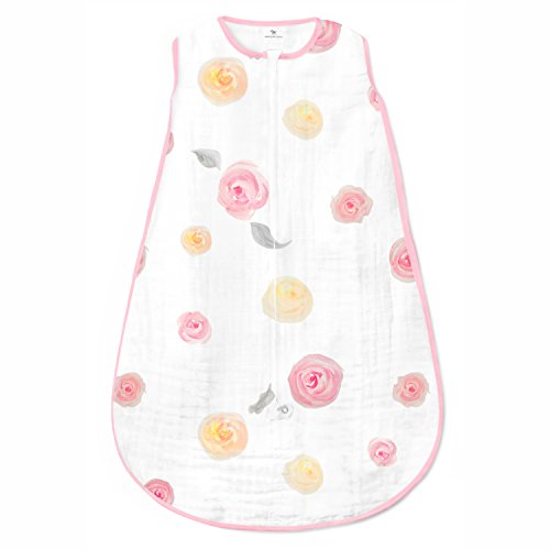 Amazing Baby Muslin Sleeping Sack with 2-Way Zipper, Watercolor Roses, Pink, Medium