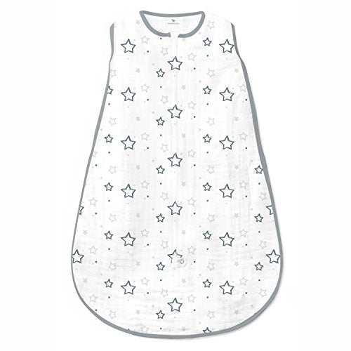 Amazing Baby Muslin Sleeping Sack with 2-Way Zipper, Stars, Sterling, Medium