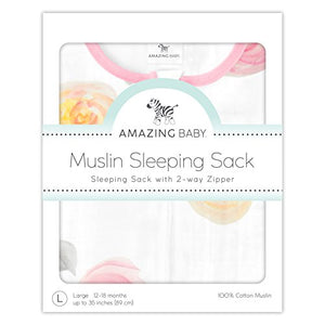 Amazing Baby Muslin Sleeping Sack with 2-Way Zipper, Watercolor Roses, Pink, Medium