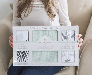 Amazing Baby Gift Set, 3-Piece Set, Cotton Sleeping Sack, Muslin Swaddle, Cellular Blanket, Sunwashed SeaCrystal