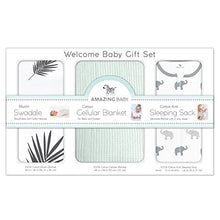 Amazing Baby Gift Set, 3-Piece Set, Cotton Sleeping Sack, Muslin Swaddle, Cellular Blanket, Sunwashed SeaCrystal