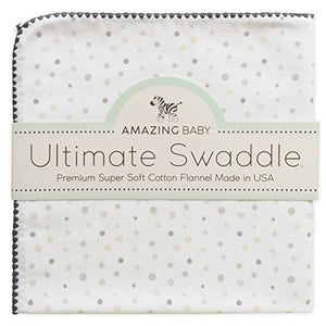 Amazing Baby Ultimate Swaddle Blanket, Premium Cotton Flannel, Playful Dots, Sterling