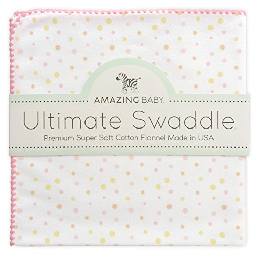 Amazing Baby Ultimate Swaddle Blanket, Premium Cotton Flannel, Playful Dots, Multi Pink