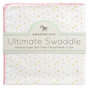 Amazing Baby Ultimate Swaddle Blanket, Premium Cotton Flannel, Playful Dots, Multi Pink