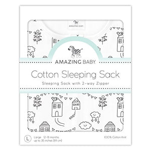 Amazing Baby Cotton Sleeping Sack with 2-Way Zipper, Little Village, Black, Small
