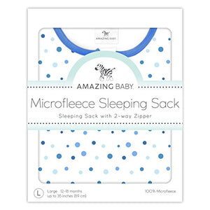 Amazing Baby Microfleece Sleeping Sack with 2-Way Zipper, Playful Dots, Blue, Large