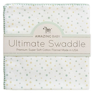 Amazing Baby Ultimate Swaddle Blanket, Premium Cotton Flannel, Playful Dots, Multi SeaCrystal