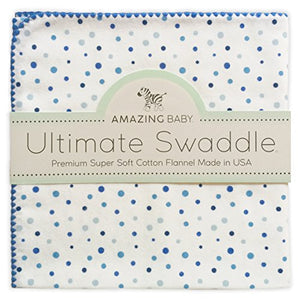 Amazing Baby Ultimate Swaddle Blanket, Premium Cotton Flannel, Playful Dots, Multi Blue